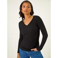 Roman V-Neck Ribbed Knit Jumper