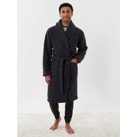 Threadbare Mens Ribbed Fleece Lined Dressing Gown - Grey