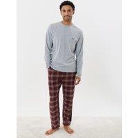 Threadbare Top & Flannel Trousers Pjyama Set In Burgundy Check