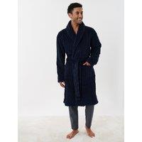 Threadbare Mens Cable Fleece Shawl Collar Dressing Gown - Navy