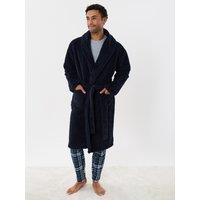 Threadbare Mens 330Gsm Shaggy Fleece Tie Belt Longline Dressing Gown - Navy
