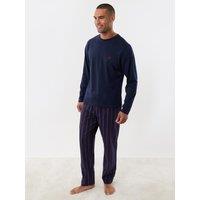 Threadbare Mens Soft Long Sleeve Checked Trouser Pyjama Set - Navy
