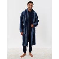 Threadbare Mens Sherpa Fleece Shawl Collar Striped Dressing Gown - Navy