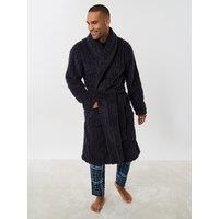 Threadbare Mens Tory Shaggy Shawl Collar Belted Dressing Gown - Slate Grey