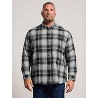 Badrhino Mens Check Button-Down Collar Long Sleeve Shirt - Black