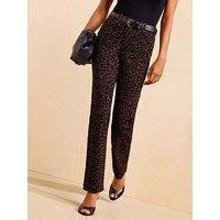 Friends Like These Womens Flocked Leopard Stovepipe Straight Leg Jeans - Brown