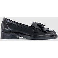 Office Fizzy Tassel Fringe Square Toe Leather Loafers - Black