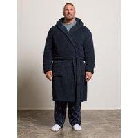 Badrhino Mens Hooded Borg Tie Waist Dressing Gown - Blue