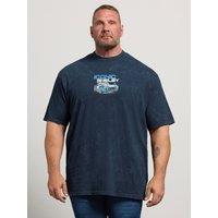 Badrhino Mens Extra Long Acid Wash Graphic T-Shirt - Blue