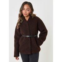 Threadbare Womens Borg Belted Wrap Jacket - Brown