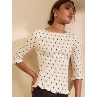 Friends Like These Ivory Printed Crinkle Boat Neck Top