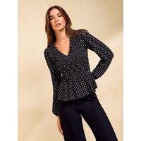 Friends Like These Black Spot V-Neck Shirred Waist Top
