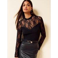 Friends Like These Black Lace Yoke Crinkle Top