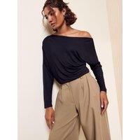 Friends Like These Womens Off-Shoulder Stretch Jersey Long Sleeve Top - Black
