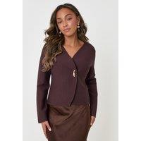 Threadbare Ladies Lopo Curved Hem Cardigan - Chocolate - Brown