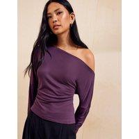 Friends Like These Aubergine Purple Off Shoulder Long Sleeve Jersey Top