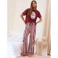 Friends Like These Womens Soft Stretch Slogan Wide-Leg Pyjama Set - Red