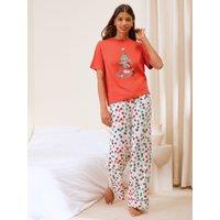 Friends Like These Womens Festive Print Stretch Christmas Pyjama Set - Red