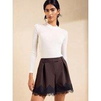 Friends Like These Chocolate Brown Lace Trim Short