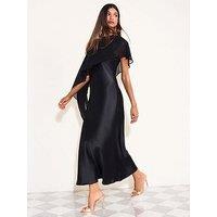 Friends Like These Black Chiffon Satin Cape Midi Dress