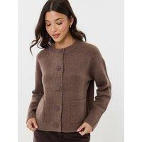 Threadbare Womens Crew Neck Pocket Detail Cardigan - Brown