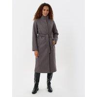 Threadbare Womens Funnel Neck Belted Longline Jacket - Charcoal