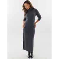 Threadbare Womens Turtle Neck Maxi Ribbed Side Panel Jumper Dress - Grey