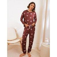 Friends Like These Womens Bow Print Long Sleeve Pyjama Set - Red