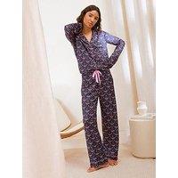 Friends Like These Womens Wide Leg Button Through Pyjama Set - Blue