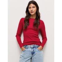 New Look Womens Ribbed Long Sleeve Crew Neck T-Shirt - Red