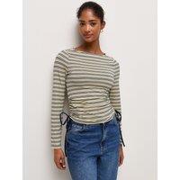 New Look Womens Tie-Side Corset Waist Striped Long Sleeve Top- Blue