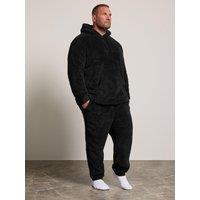 Badrhino Mens Plush Fleece Hooded Lounge Set - Black