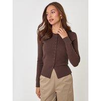 Threadbare Womens Crew Neck Compact Knit Cardigan - Chocolate