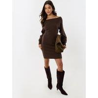 Threadbare Womens Slash Neck Mini Jumper Dress - Brown