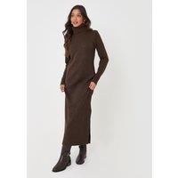 Threadbare Womens Turtle Neck Ribbed Side Panel Maxi Jumper Dress - Chocolate Brown