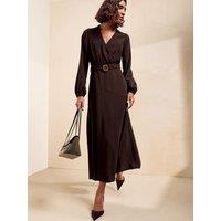 Friends Like These Chocolate Brown Belted Hardwear Detail Shirt Midi Dress