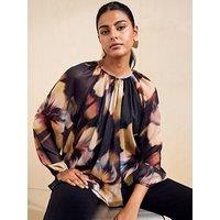 Friends Like These Black Floral Long Sleeve Chiffon Floaty Blouse