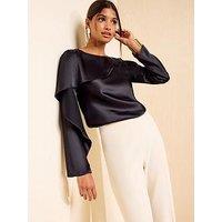 Friends Like These Black Long Sleeve Satin Drape Blouse