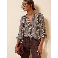 Friends Like These Zebra Print Long Sleeve Chiffon Tie Neck Blouse