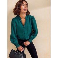 Friends Like These Teal Long Sleeve Tie Neck Blouse With Shirred Cuffs