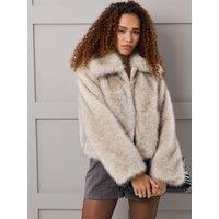Threadbare Womens Faux Fur Cropped Collared Coat - Beige