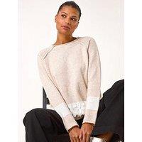 Roman Sequin Colour Block Knit Jumper - Stone