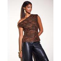 Friends Like These Brown 3D Floral Sequin Off Shoulder Top