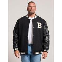 Badrhino Mens Varsity Popper Front Letter Patch Jacket - Black