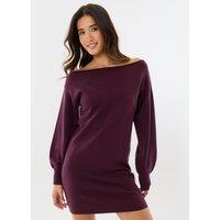Threadbare Womens Slash Neck Mini Jumper Dress - Purple