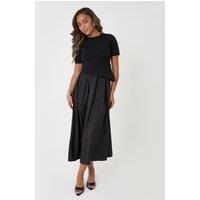 Threadbare Ladies Peyton 2 In 1 Knit Satin Mix Dress - Black