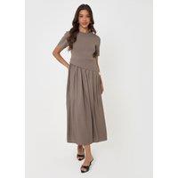 Threadbare Ladies Peyton 2In1 Knit Satin Mix Dress - Mink - Brown