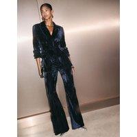 Friends Like These X Mollie King Navy Crinkle Velvet Flare Trousers