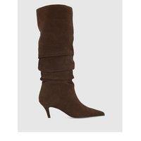 Office Womens Karma Ruched Pointed Toe Kitten Heel Boots - Brown
