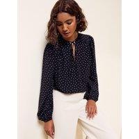 Friends Like These Black Spot Long Sleeve Tie Neck Top